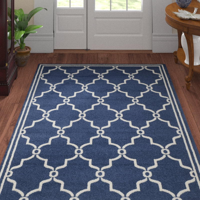 Tapis d'intérieur bleu marine / beige Arlecia, Rectangle 9 pi x 12 pi