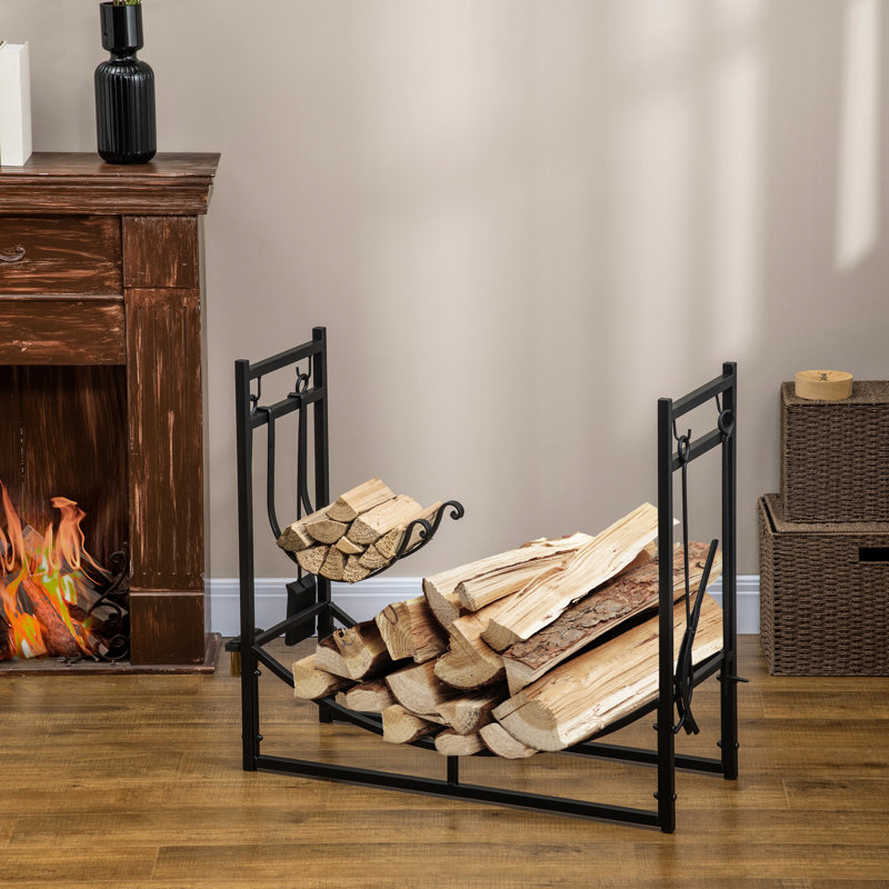 Support à bois en métal, 2, 13,91 lb, noir, avec outils pour support de foyer inclus, couche supérieure de 33 lb, intérieur