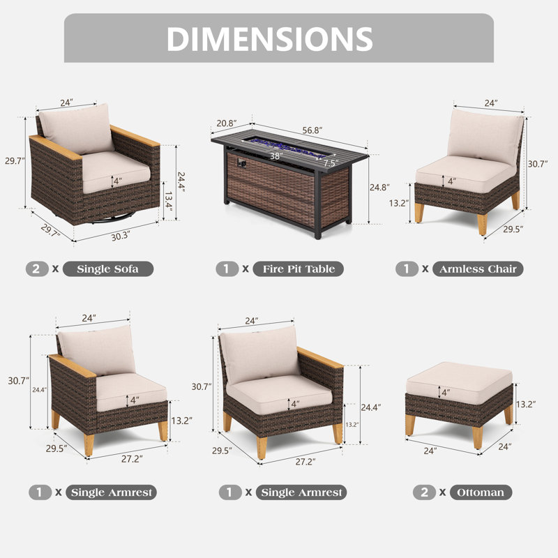 Ensemble de conversation d'extérieur en osier avec chaises pivotantes et table de foyer Argyri, Oui