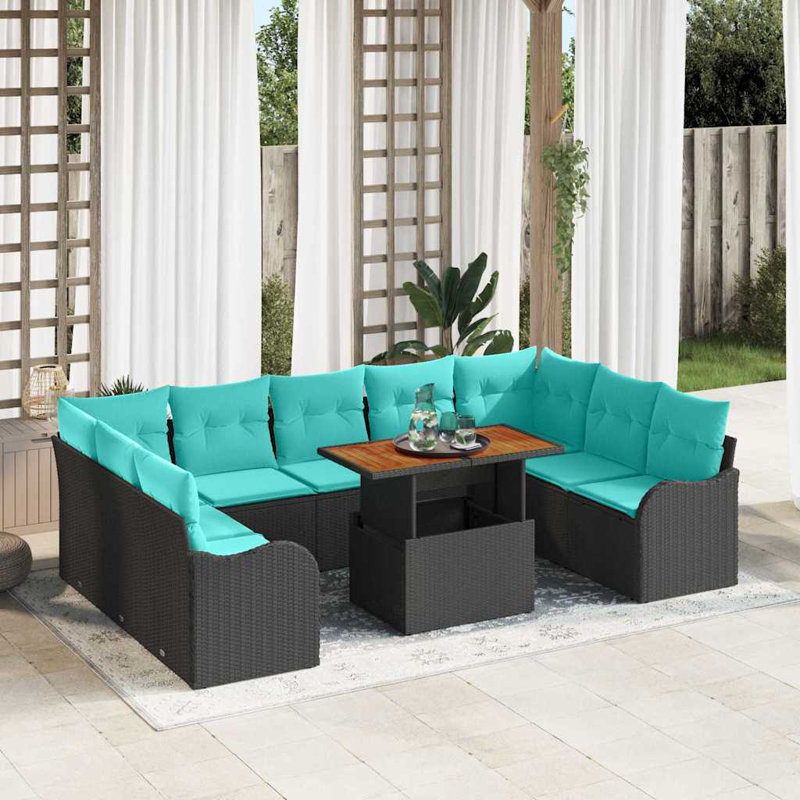  Ensemble de canapé de jardin avec coussin manuel 10 pièces noir et bleu