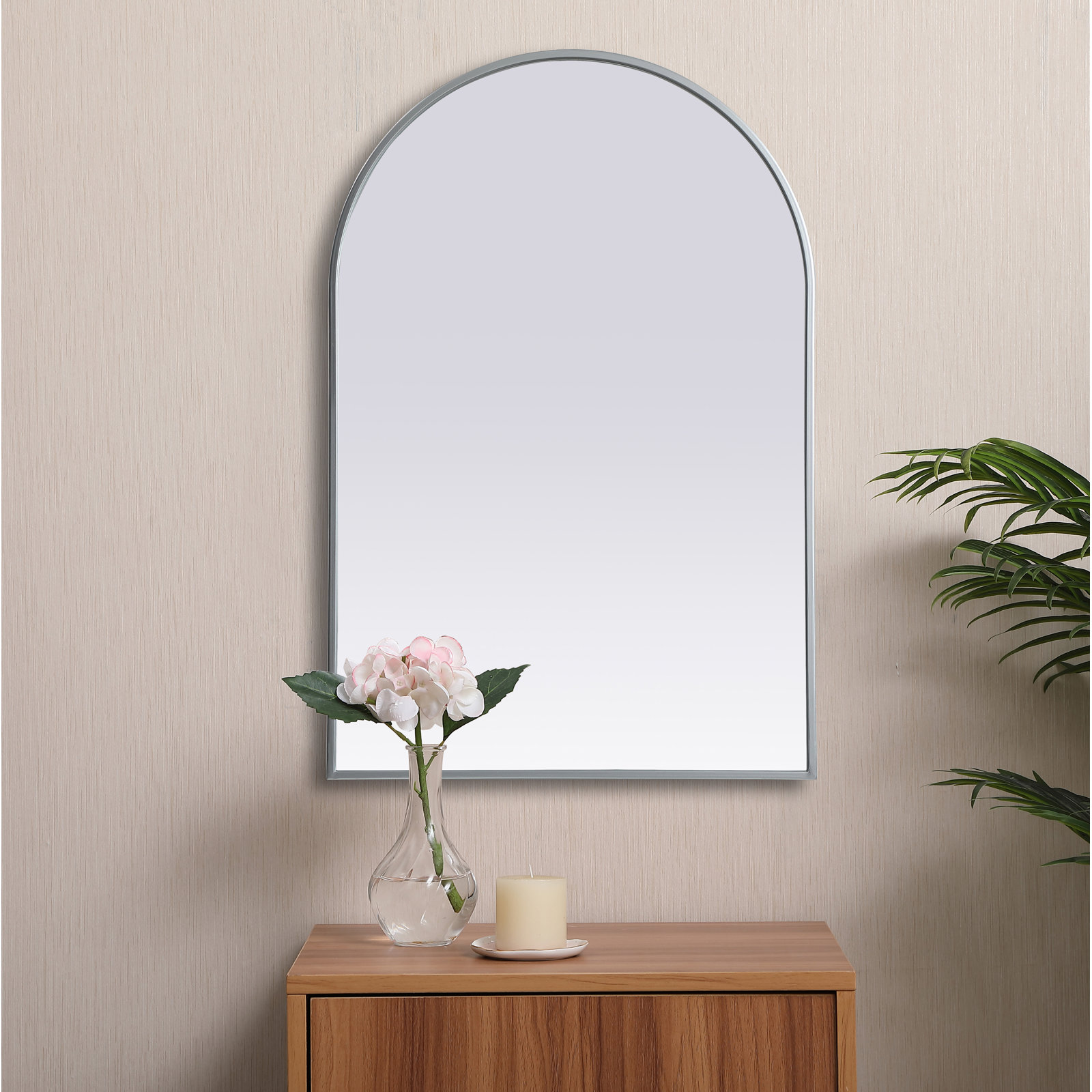 Sabine Metal Arch Wall Mirror, Silver, 36" x 24"