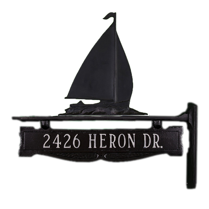 Plaque en aluminium coulé avec voilier, Noir satiné, Oui
