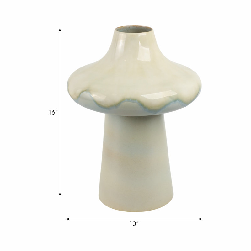 Handcrafted Pottery Earthenware Vase With Sculptural Design, 15.5" H x 10" W x 10" D