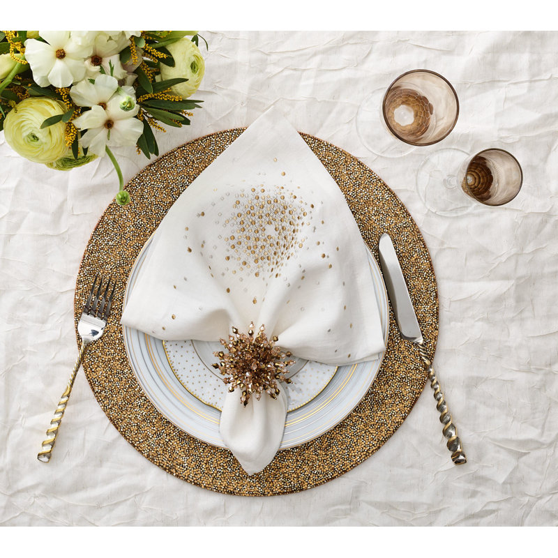 Starburst Linen Napkin, White/Gold/Silver