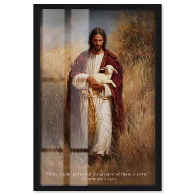Faith Hope and Love Shadowbox Print Jesus Wall Art by Art Remedy, Black Frame, 31 x 46