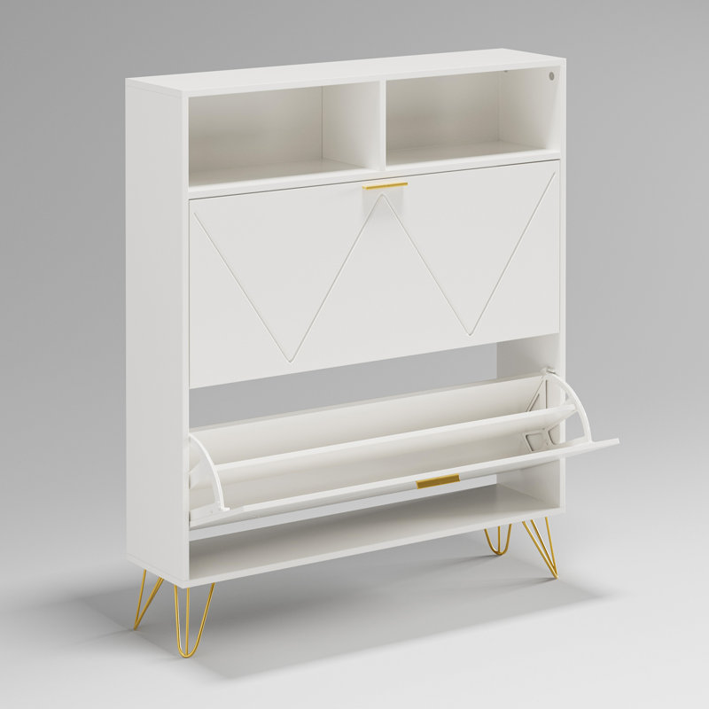 Armoire de rangement pour chaussures moderne à 2 portes 2 paires avec tablettes ouvertes