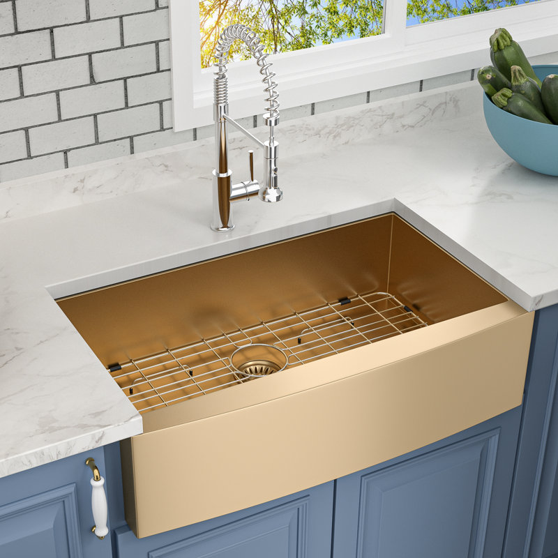 36" L x 21" W Farmhouse / Apron Front Kitchen Sink Single Bowl Stainless Steel with Accessories