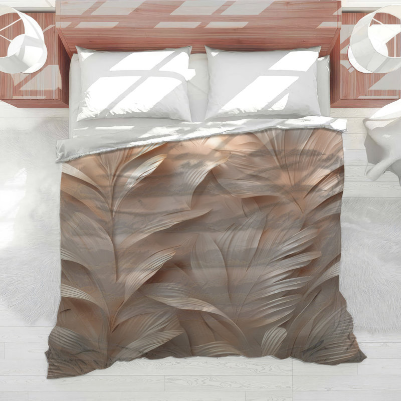 Textured Leaf Motif Comforter, Twin, Medium Beige Medium Beige