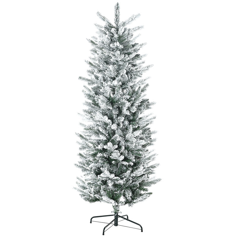 Grand arbre de Noël artificiel enneigé 6 pi avec 477 branches de neige, ouverture automatique, base en acier