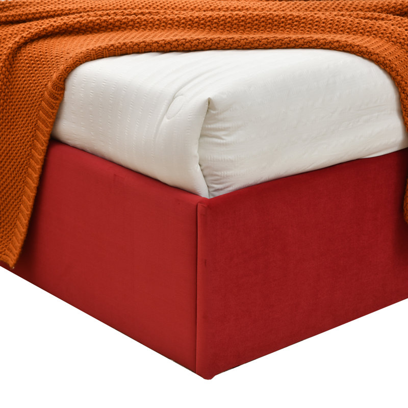 Lit plateforme tapissier avec rangement Linvel, Très grand, Velours écarlate
