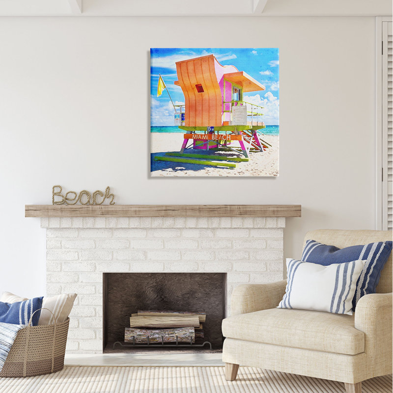 «Dovecove Miami Beach Orange Hut», art de la giclée par LSR Design Studio, H 30 po x l 30 po x P 1,5 po, Toile tissée