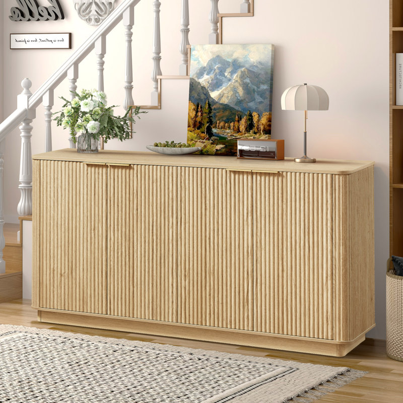 63" Curved Buffet Cabinet Sideboard With Stoarge, Oak