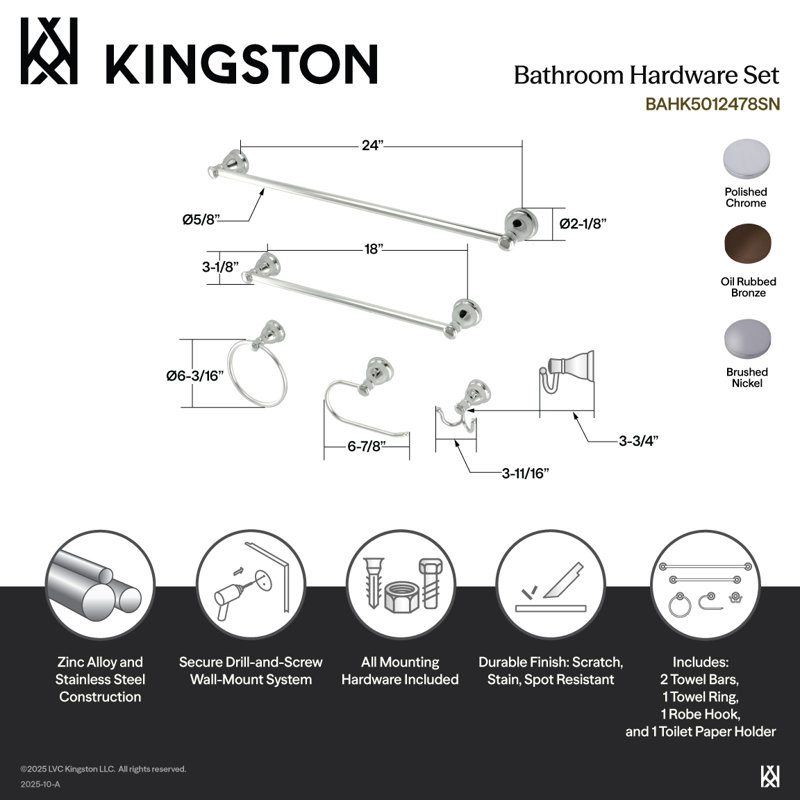 Kingston Brass Mesa Verde 5-Piece Bathroom Hardware Set, Polished Chrome