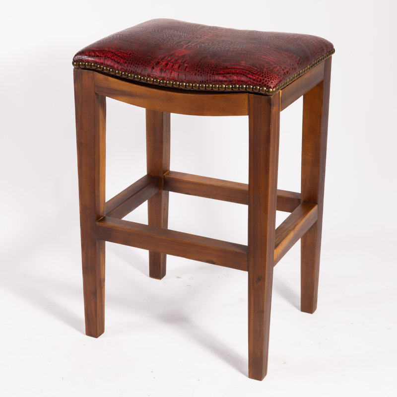 Genson Bar Stool, Saddle Red Croc, Bar Stool (30" Seat Height)