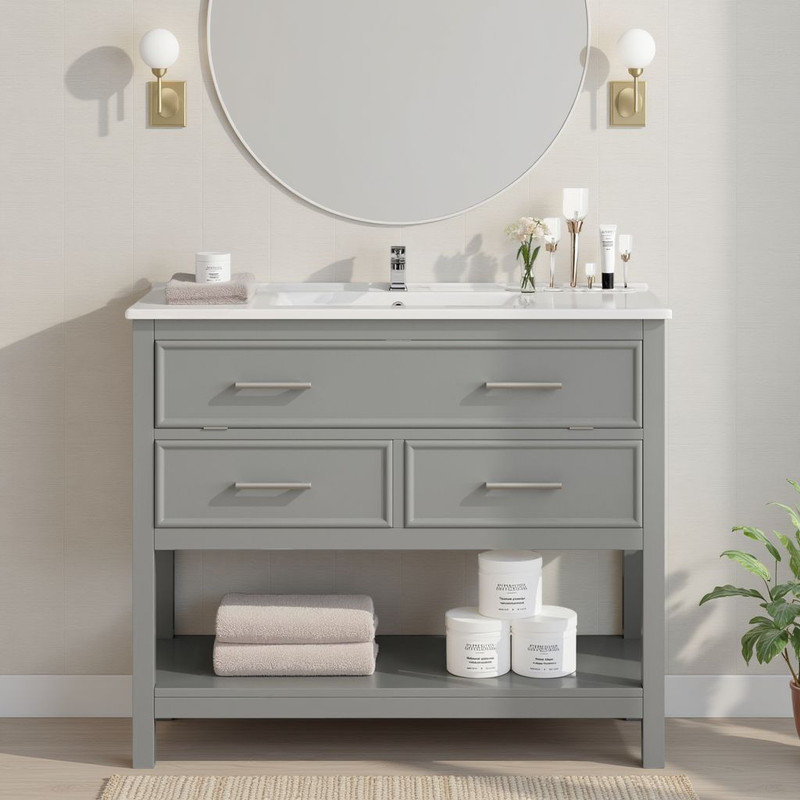 Meuble-lavabo 36 po avec lavabo en céramique, Gris