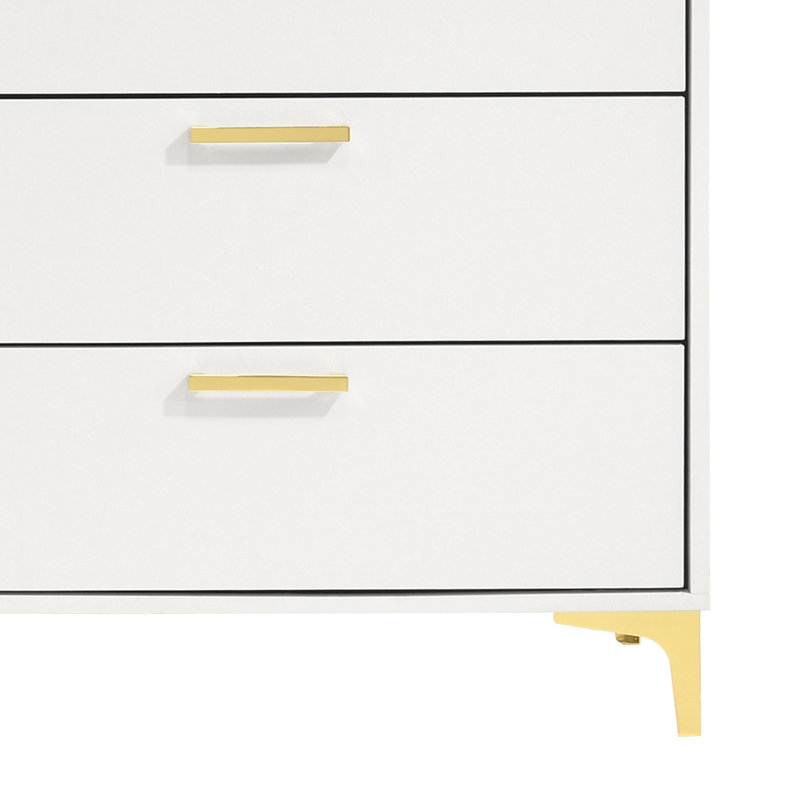 Kaomi 6 - Drawer 58.1'' W Double Dresser, White/Gold