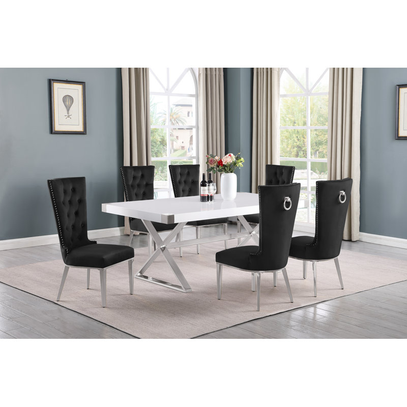 Ensemble de salle à manger rectangulaire L 78 po x l 40 po Hitansh, 7, Noir / argent, Argent