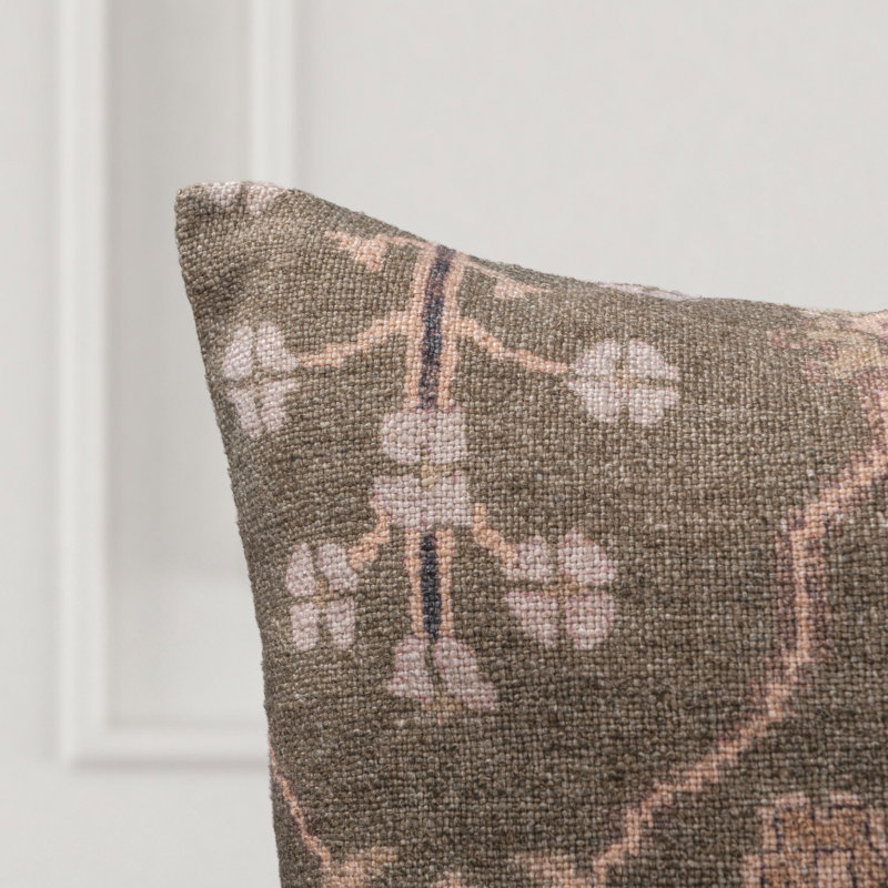 Bungalow Linen Floral Pillow Cover & Insert, Brown/Green Floral, Square 22"