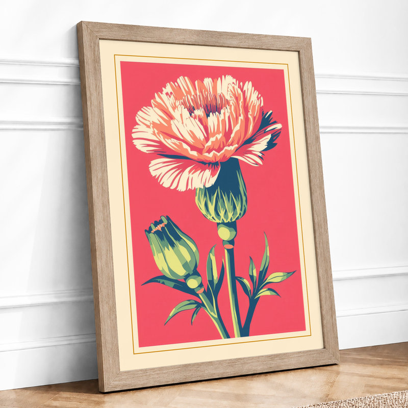 Carnation Study Botanical - Framed Print, A4 - 29.7 x 21.0 cm, Oak