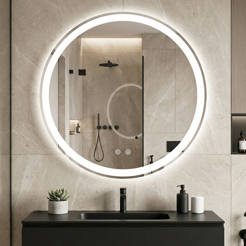 Wall-Mounted Round LED Anti-Fog Bathroom Mirror, Adjustable Brightness and Color Temperature Vanity Mirror, 30" x 30"