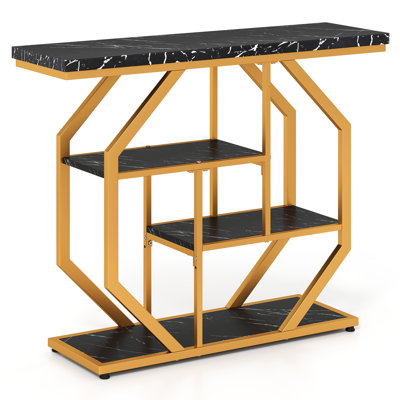  40'' Console Table w/Storage Shelves Geometric Metal Frame for Hallway Entrance
