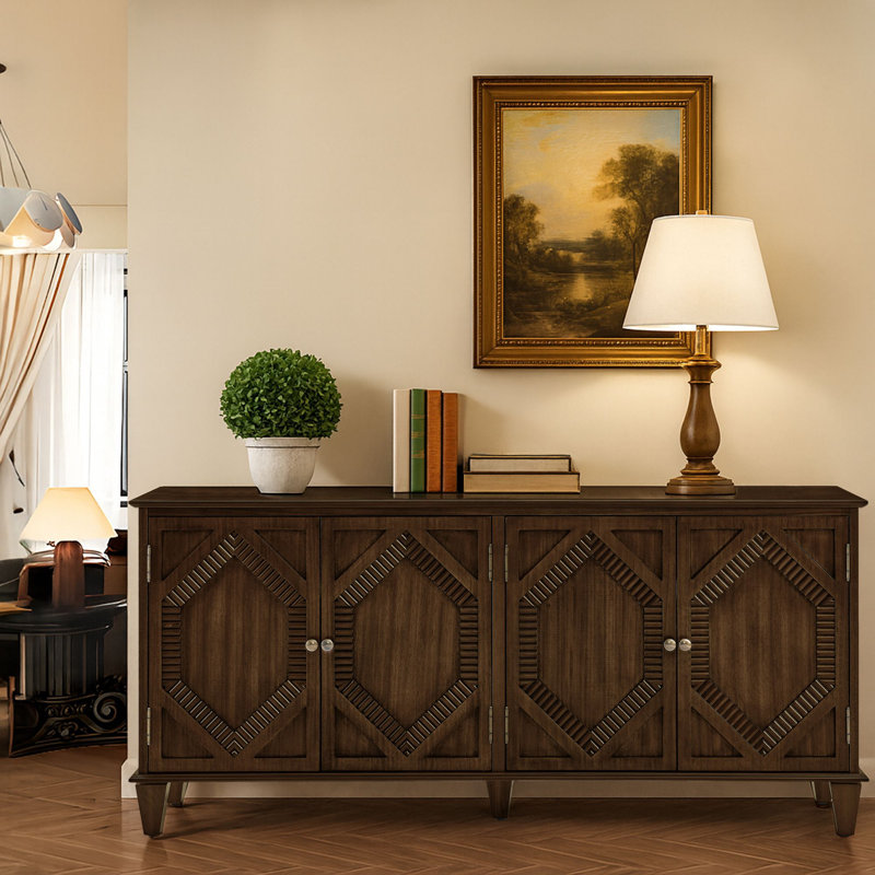 Buffet classique en bois à quatre portes avec tablettes intérieures réglables Classic, Noyer