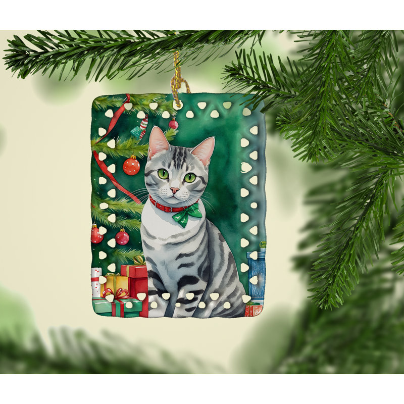 Ornement en porcelaine American Shorthair, Chat American Shorthair