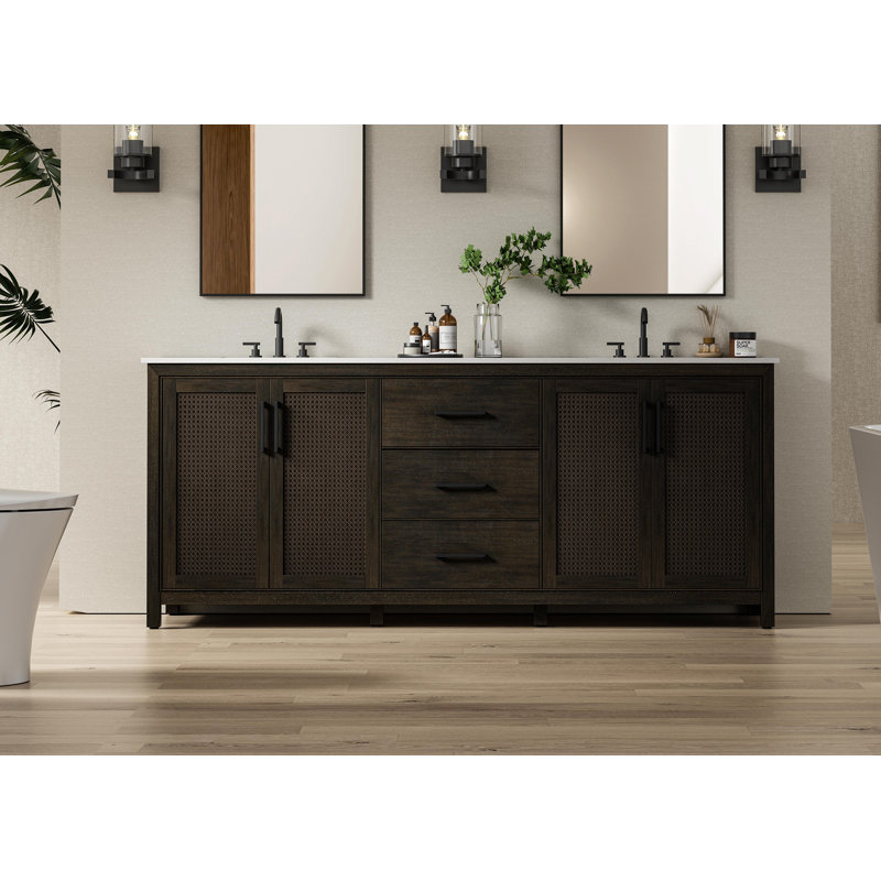 84 inch Double Bathroom Vanity, Chocolate Oak