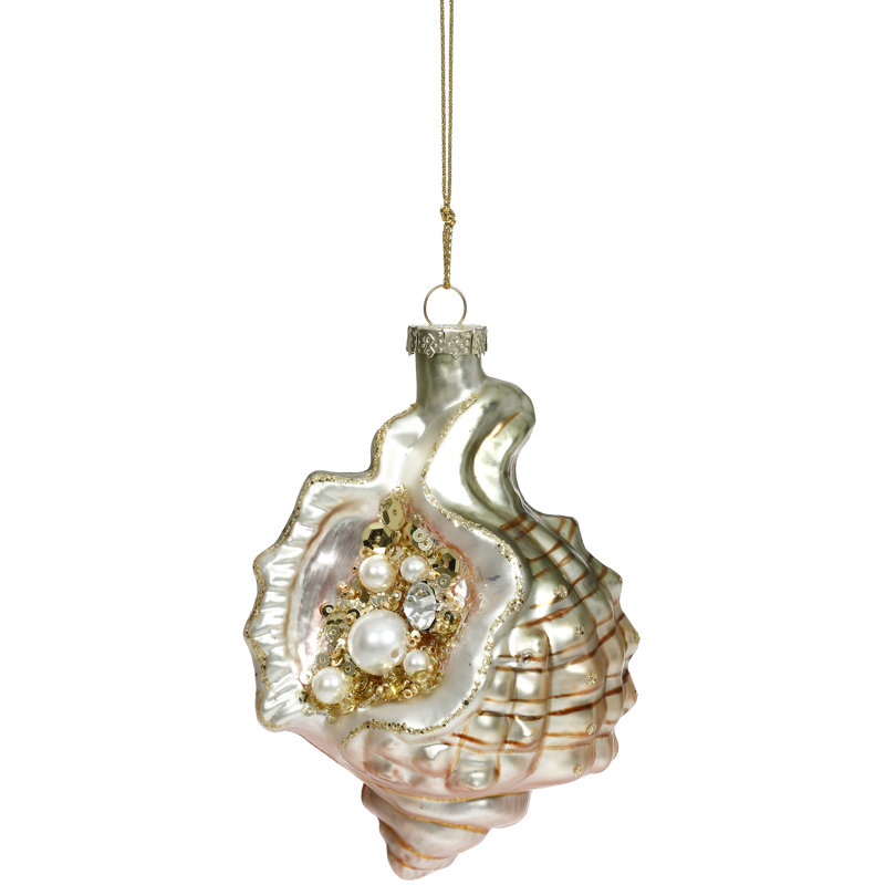 Open Shell With Pearl Ornament - 4.5 Inches Set Of 6