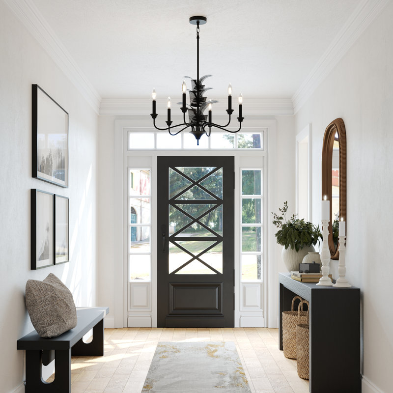 6-Lights Dimmable Ceiling Chandeliers with Leaf, Matte Black