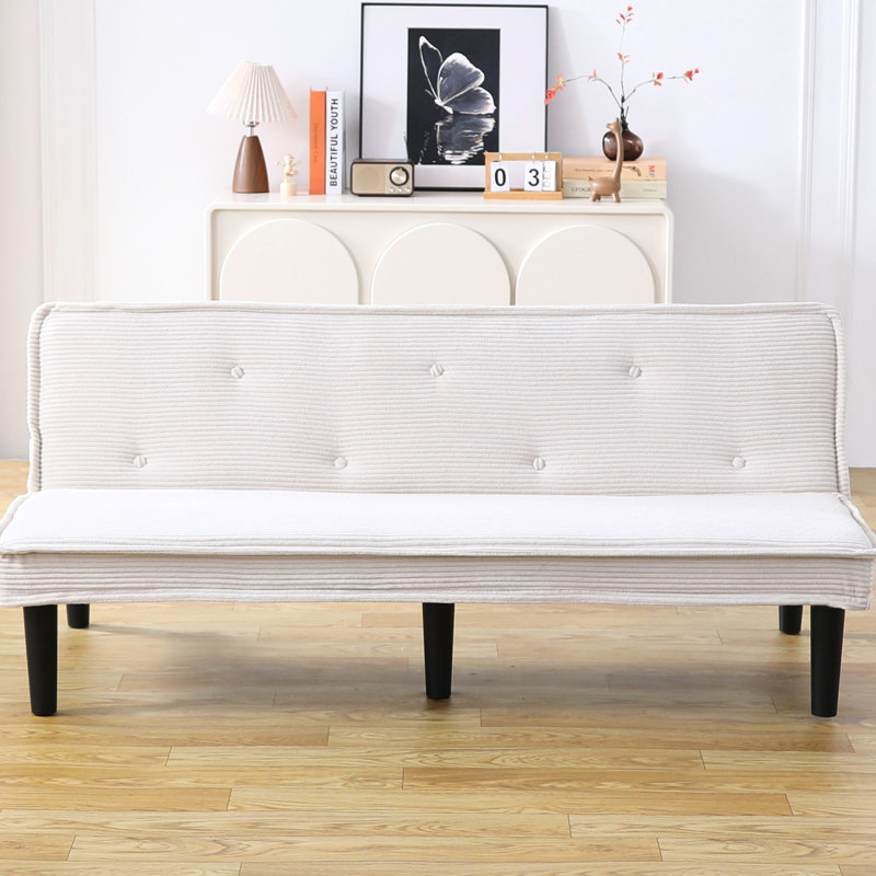 Corduroy Bed, 65.7 - Inch Deep, 2 Seating Capacity, Black, Fabric, Solid Wood Frame, Based Panel And Spring Seat, Button Adorned Back, For Apartment 66 Long, Seats, Black Legs, Sponge Filled Cushions