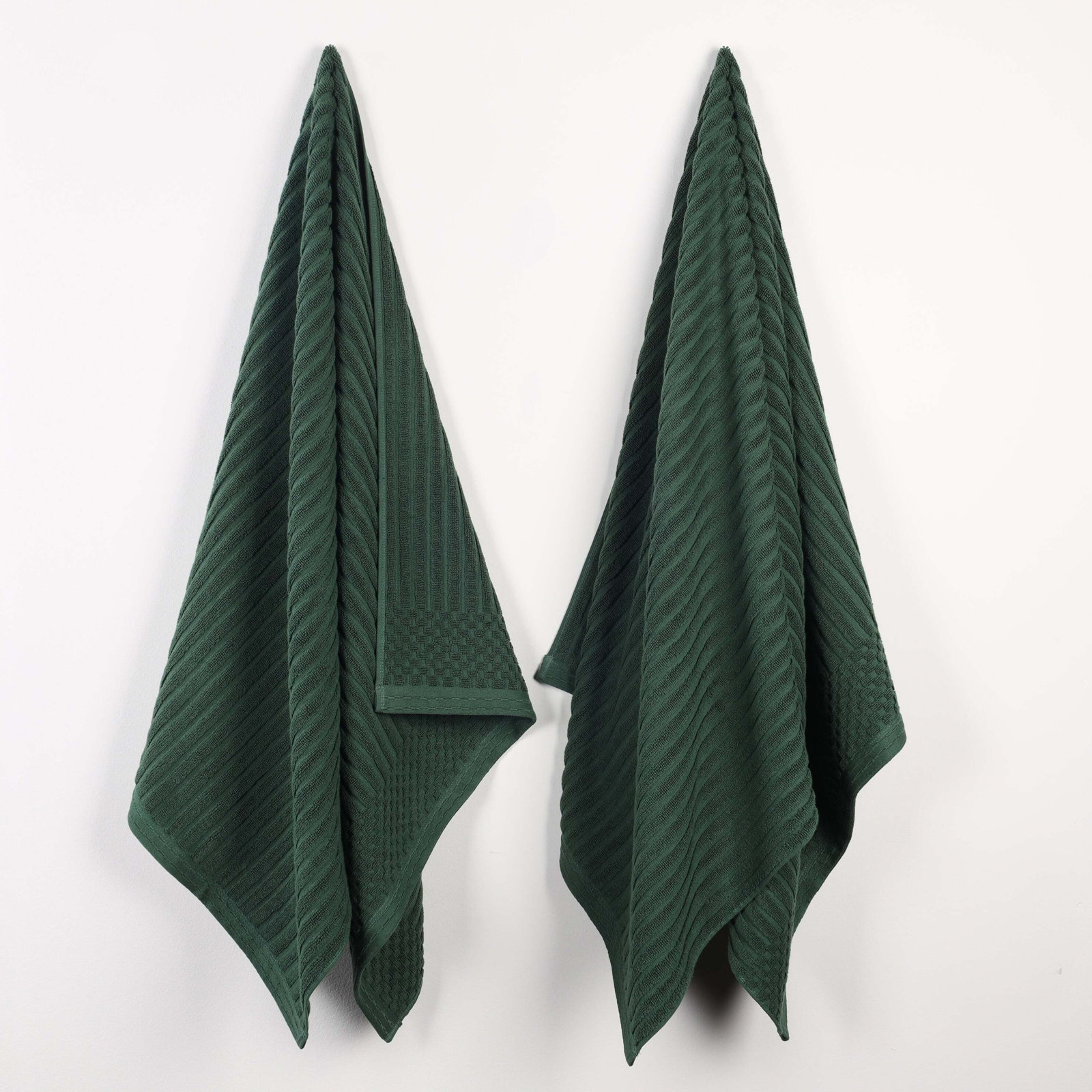 8-Piece Checkered Border Cotton Towel Set, Forest Green, Bath Sheet 2-Pack