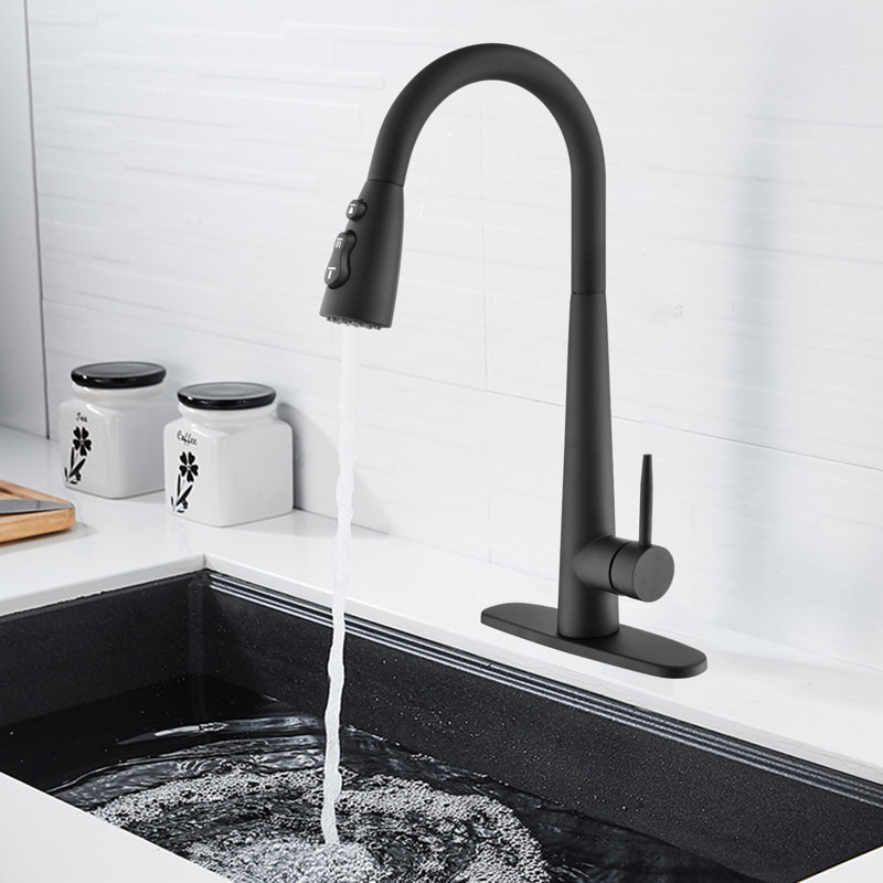 SMARTLET Pull Out Kitchen Faucet, Matte Black
