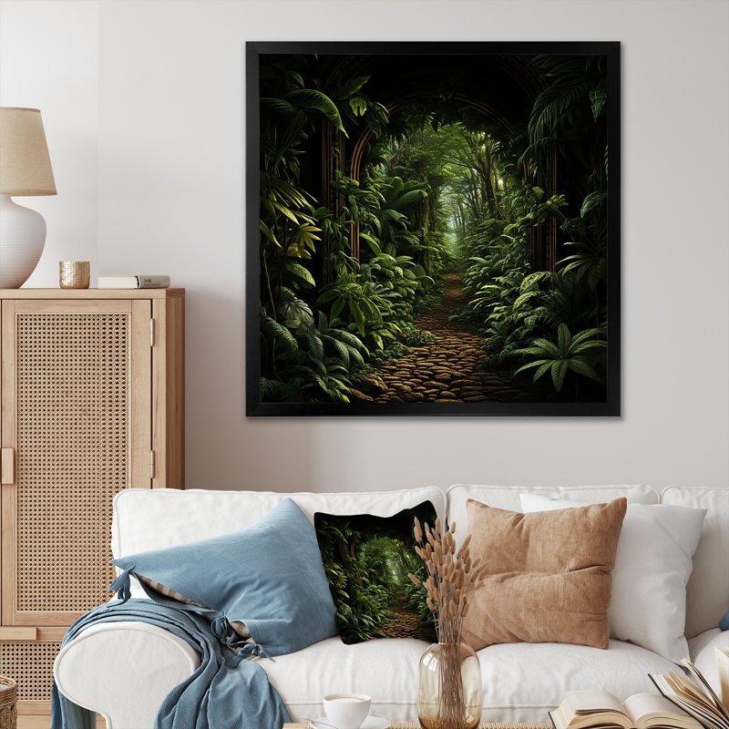 Jungle Plants Whispers Collage 2 - art mural Jungle, Cadre simple noir, H 36 po x l 36 po x P 1,5 po
