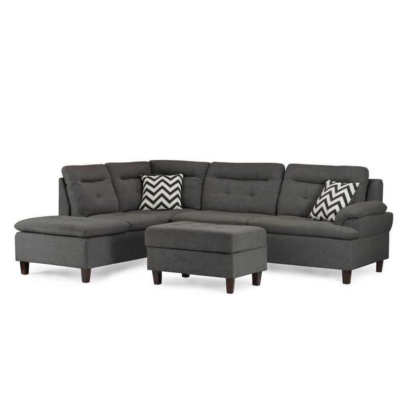 Hardesty Upholstered L-Shaped Sectional Left Hand Facing, Charcoal Polyester Blend