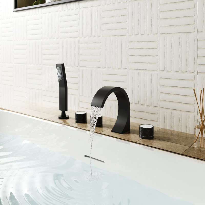 Garniture de robinet de baignoire pour salle de bain à 3 poignées avec douche à main, Noir mat