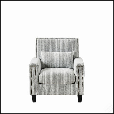 Chaise d'appoint moderne avec accoudoirs, fauteuil rembourré confortable pour le salon, motif rayé vert et blanc avec garniture cloutée