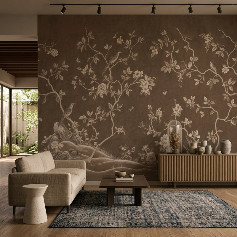 Fond d'écran chinois Toile Sepia amovible Décoration murale, 200"x120", Non-Woven Nonpasted