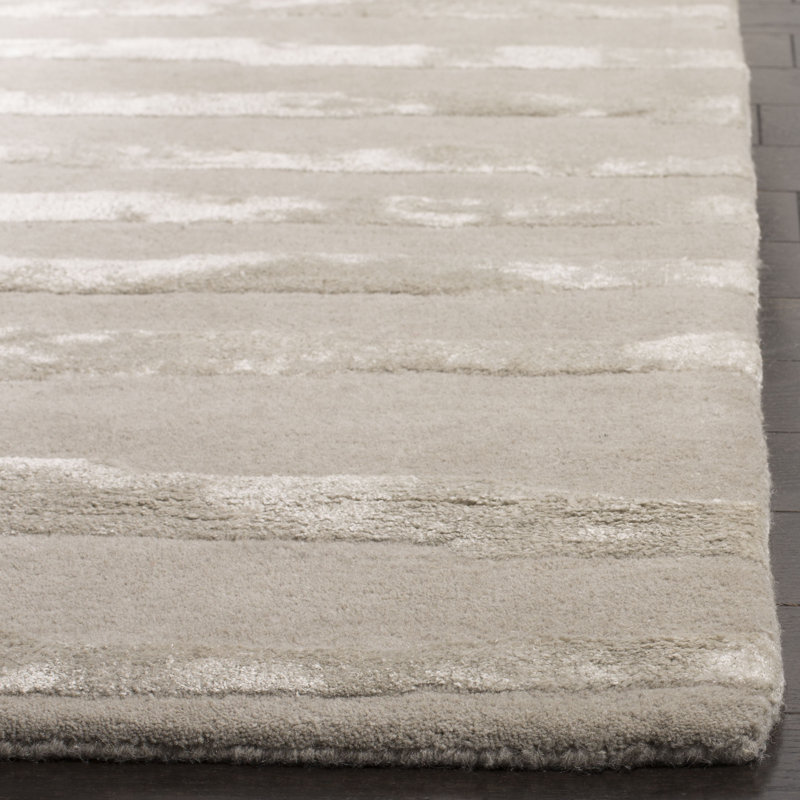 Claudiane Hand Tufted Wool/Cotton/Viscose Striped Rug in Gray, Runner 2'6" x 14'