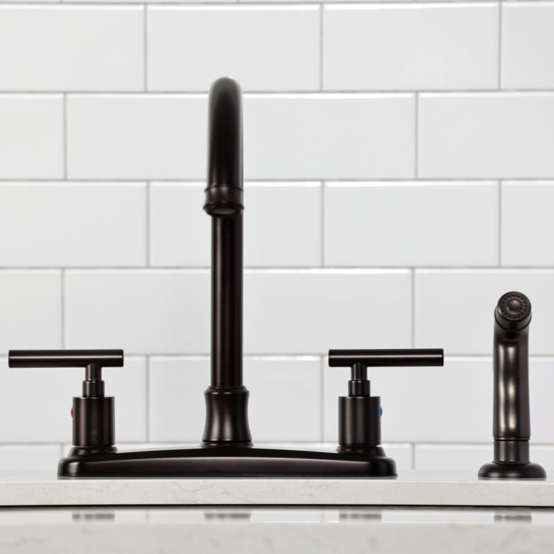 Kingston Brass Manhattan Two-Handle 4-Hole 8" Centerset Kitchen Faucet with Side Sprayer, Oil Rubbed Bronze