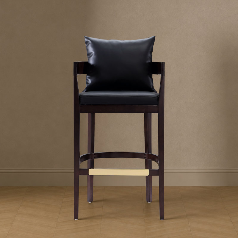 Ritz Mid-Century Modern Vegan Leather Upholstered Beech Wood Bar Stool in Black, Black, Bar Stool (30.5" Seat Height)