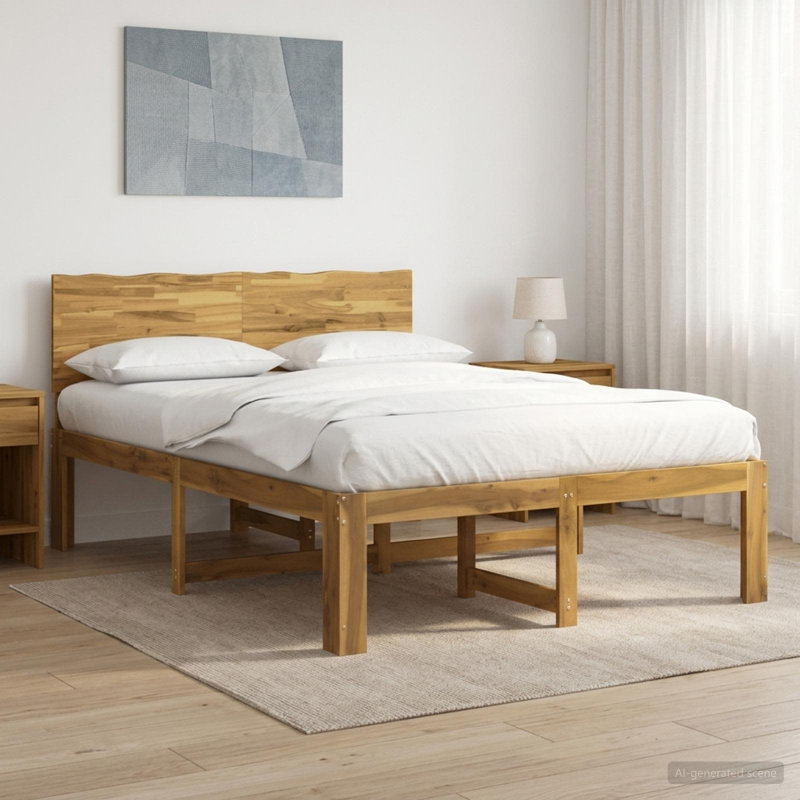Solid Wood Bed Frame, European Double (140 x 200 cm), White