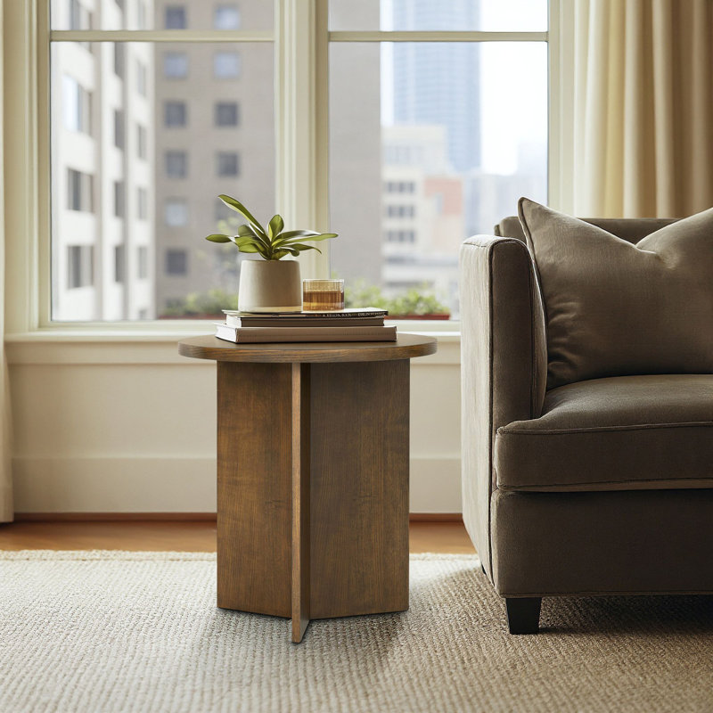 Perry Street Sadie 22" Round Side Table with Pedestal Base in Reclaimed Greige, Walnut Brown