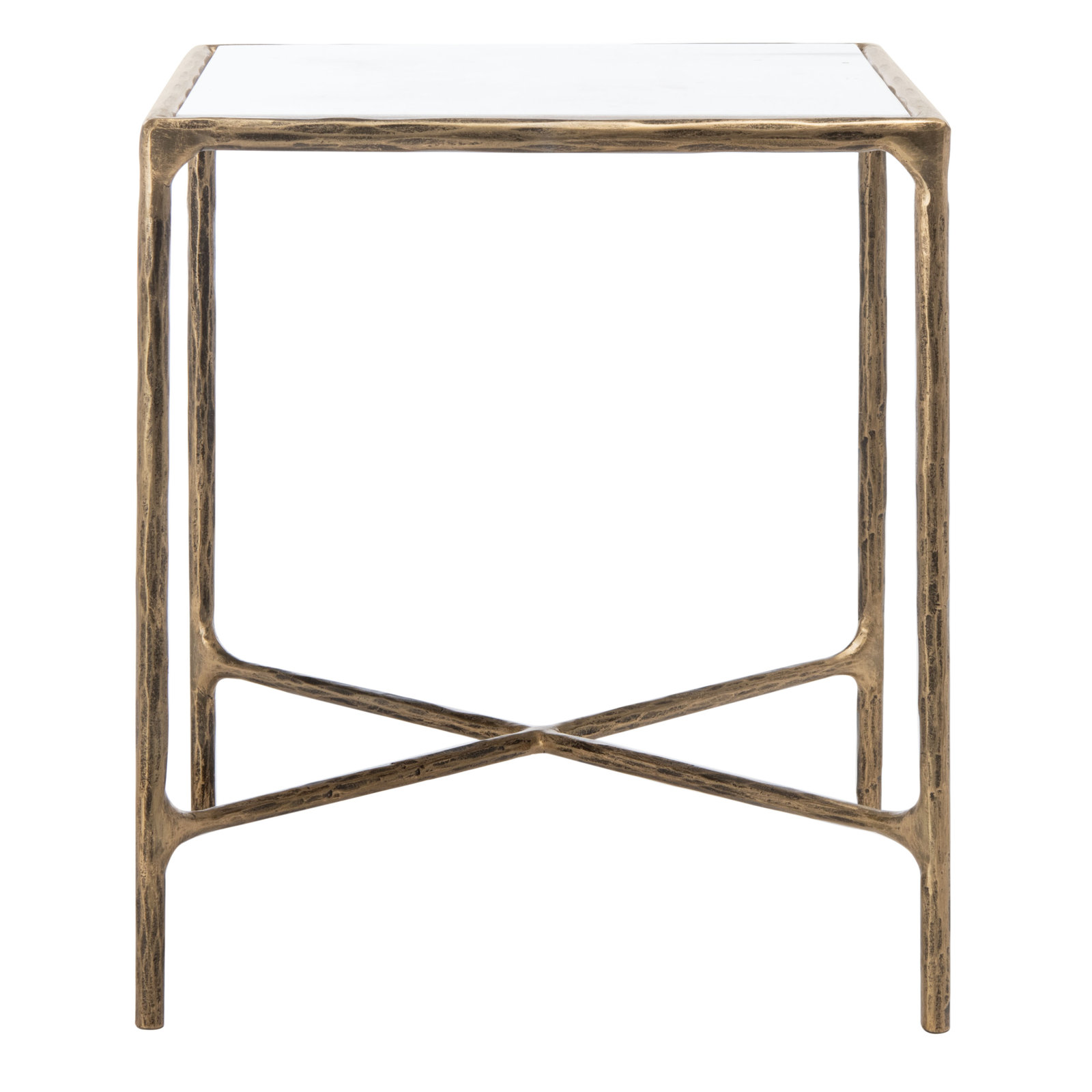 Evelynn End Table, Brass, White Marble