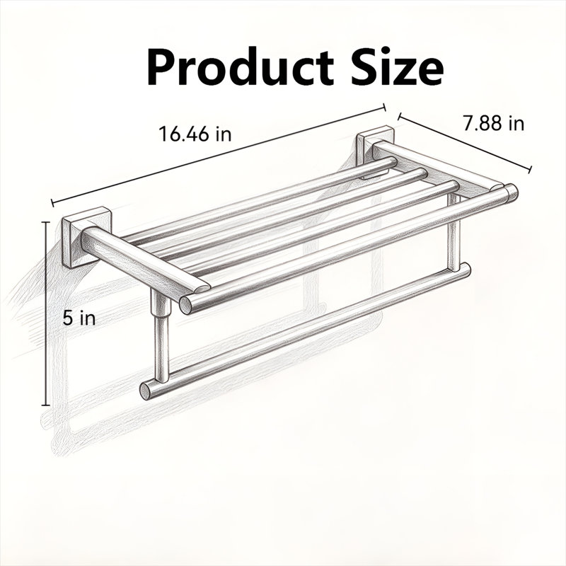 Stainless Steel Wall Mounted Towel Rack, 5" H x 16.46" L x 7.88" D, BrushedNickel