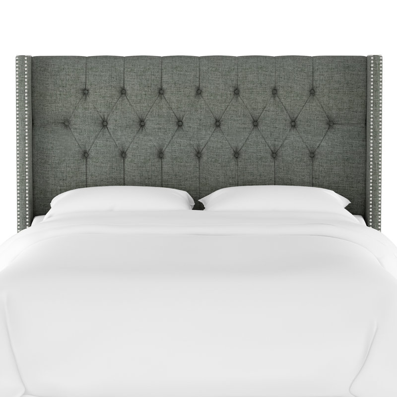 Knighten Upholstered Headboard, Full, Zuma Charcoal Textured Linen