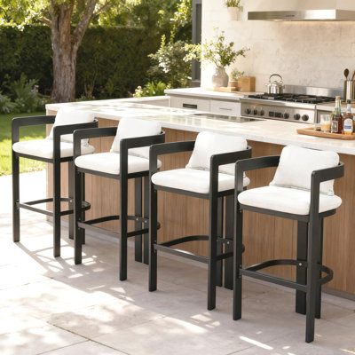 Outdoor Patio Aluminum Counter Stool, Bar Chair, Set Of 4