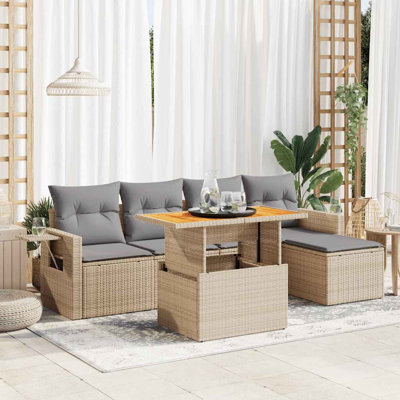  Ensemble de canapé de jardin avec accoudoirs réglables en rotin PE beige