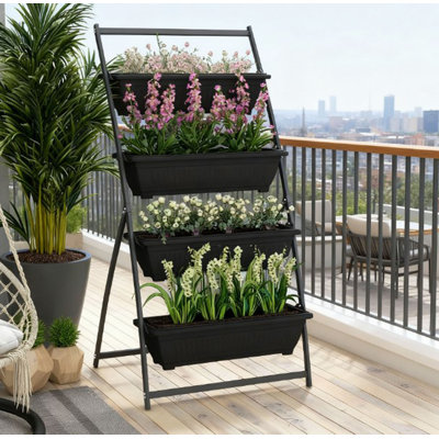 Pot pour plantes d'extérieur avec pot à fleurs surélevé à 4 niveaux avec 4 boîtes