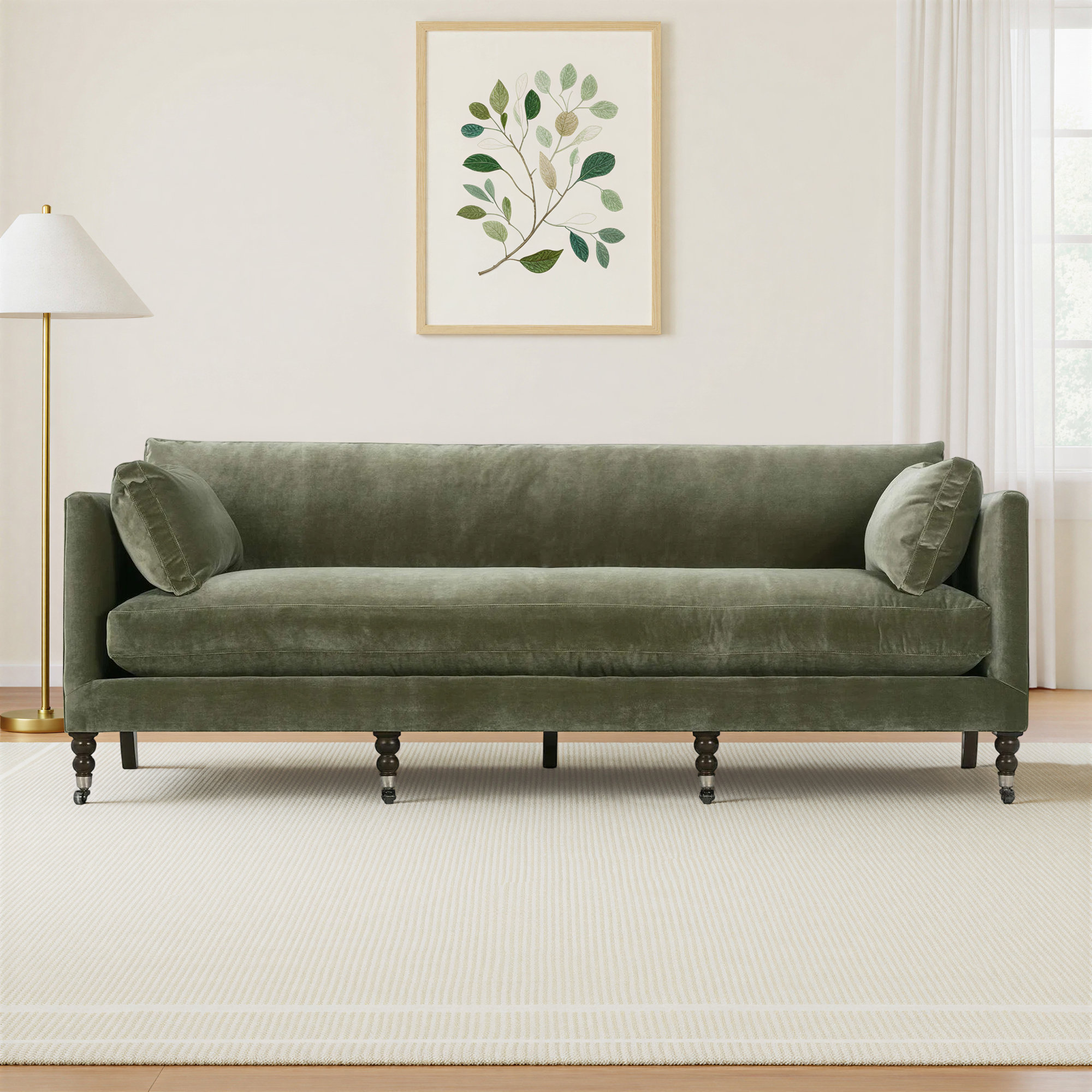 Madeline Sofa, Sage, Chocolate, 34"H x 90"W x 40"D